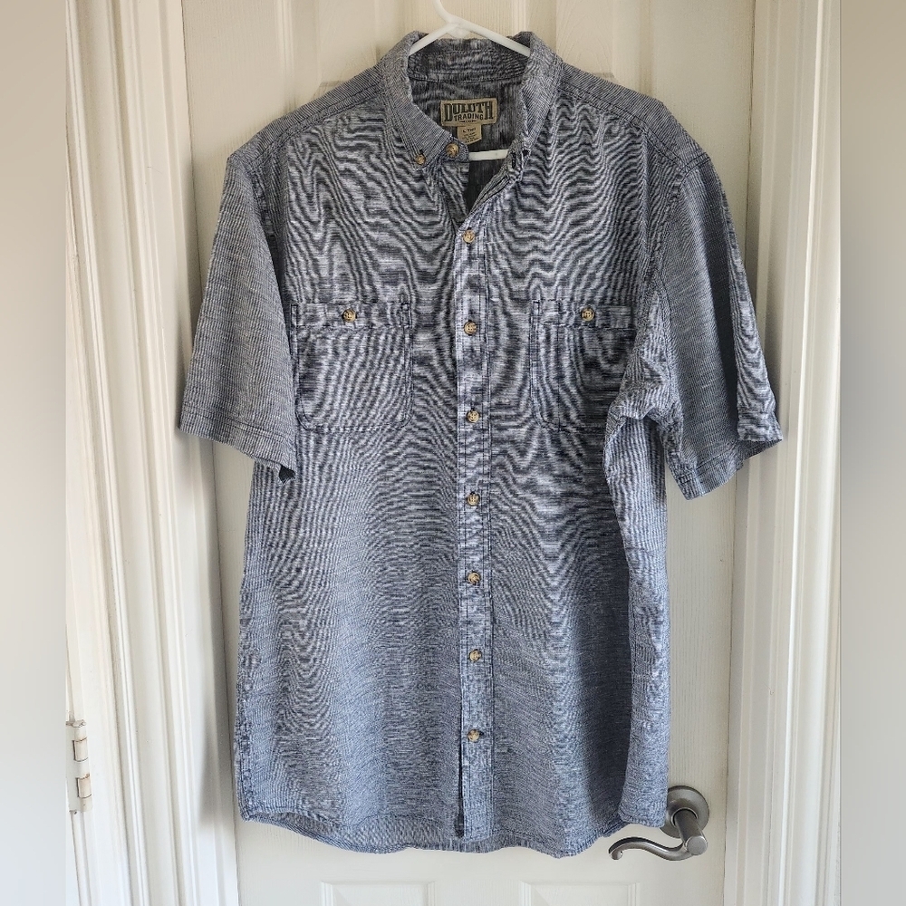 Duluth Trading Shirt‎ Mens L Tall Blue Hemp/Cotton Blend Short Sleeve Pockets